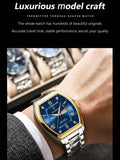 Shein - Poedagar Luxury Stainless Steel Men'S Watch Waterproof Luminous Date Week Display Quartz Watch With Barrel-Shaped Case For Men With Box, 1Pc - Blue