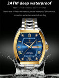 Shein - Poedagar Luxury Stainless Steel Men'S Watch Waterproof Luminous Date Week Display Quartz Watch With Barrel-Shaped Case For Men With Box, 1Pc - Blue
