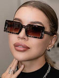 Shein - Vintage Rectangle Frame Sunglasses For Men And Women, Plastic Fashion