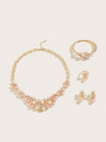 Shein - 1 Set 18K Gold Plated Pearl Jewelry Set For Women