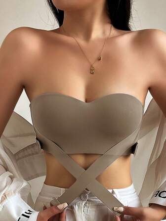 Shein - Ladies' Simple Solid Color Hollow Out Back Bra