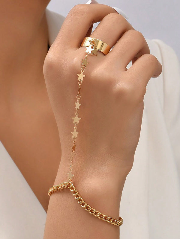 Shein - One Simple Star Pentagram Tassel Double Finger Ring