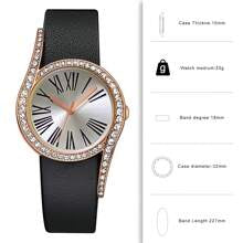 Shein - A Women\ Elegant And Fashionable Roman Numeral Scale Inlaid Rhinestone Watch Case Leather Strap Quartz Wristwatch