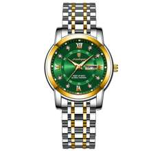 Shein - 1pc Business Women Quartz Watch, Fashionable Green Dial, Stainless Steel Dial, Water Diamond Scales