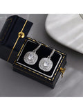 Shein Exclusive - 925 Sterling Silver Geometric-Shaped Stud Earrings Inlaid With Shiny Cubic Zirconia, Jewelry For Women