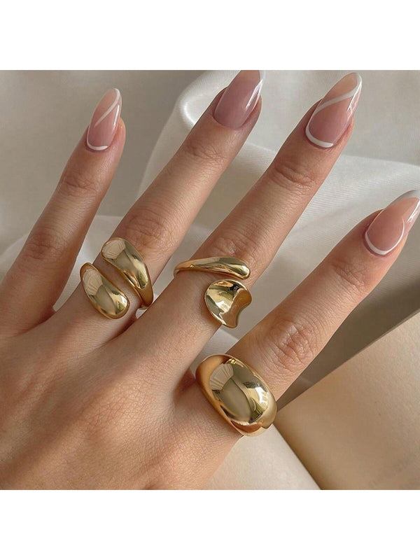 Shein - 3Pcs Simple Thick Ring Set For Women, Suitable For Vacation, Dating, And Daily Wear, Perfect As Gifts