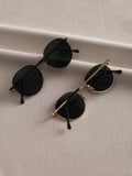 Shein - 2pcs Women's Retro Metal Geometric Round Hip Hop Party Decor Fashion Sunglasses Set