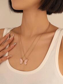 Shein - 2pcs Stylish Butterfly Lover Necklace