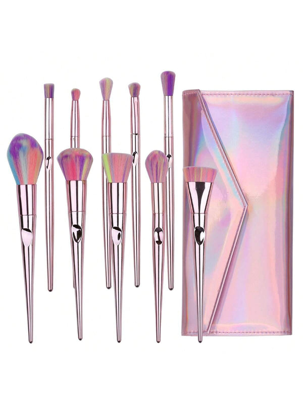 Shein - 10Pcs/Set Colorful  Makeup Tools Kit, Portable And Multi-Functional For Daily Makeup, Including Eyeshadow Brush, Foundation Brush, Blush Brush, Lip Brush, Nose Brush, Eyebrow Brush And Blending Brush