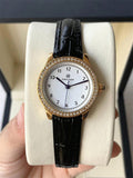 Shein - 1Pc Brand New Design Fashionable Loverly Women Watch Sus304 Stainless Steel Ipg Gold Case Vintage & Luxury Ins Style Soft Black Genuine Leather Waterproof