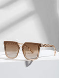 Shein - 1Pc,Square Frame Tinted Lens Boho Style Fashion Glasses UV Protection Elegant