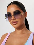 Shein - Elegant 1 Pc Women's Metal Frame Rimless Large Square Frame Trendy Fashion Eyeglasses