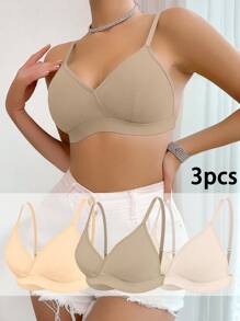 Shein - Women Solid Color Simple And Comfortable Bra Set (3 Pack)