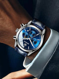 Shein - 1Pc Men Blue Belt Three-Eye Multi-Function Dial Business Casual Quartz Watch