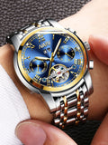 Shein - 1Pc High-End Men Business Multifunctional Mechanical Watch, Automatic Hollow Waterproof Calendar Wristwatch For Business Meetings And Daily Use