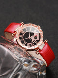 Shein - Women'S Fashionable Quartz Wristwatch With Rhinestone-Encrusted Roman Numerals, Heart-Shaped Dial, And Diamond Bracelet Set (2Pcs/Set)