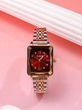 Shein - Korean Style Fashionable Luxury Ladies' Watch, Unique Charm, Vintage Red Color, Comes With A Watch Band Adjuster, Summer