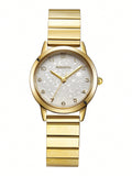Shein - Rebirth Brand Women'S Stainless Steel Vintage Simple Fashion Quartz Watch With Gold Strap And Numerical Scale, Suitable For Daily Decoration