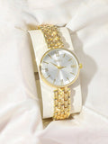 Shein - 1Pc Fashionable Minimalist Classic Women Quartz Watch Bracelet, Suitable For Daily Use - Gold