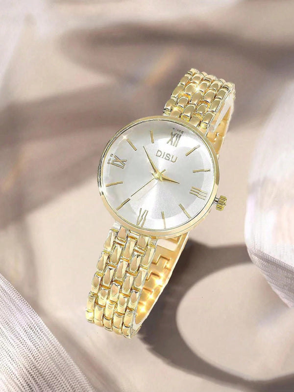 Shein - 1Pc Fashionable Minimalist Classic Women Quartz Watch Bracelet, Suitable For Daily Use - Gold