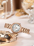 Shein - 1Pc Ladies Rose Gold Watch With Original Diamond Dial, Fashionable And Elegant Women Quartz Watch, Stainless Steel Waterproof Women Wristwatch