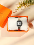 Shein - 1Pc Square Concise Popular Fashion Watch With Mother Of Pearl Dial And Steel Band, Suitable For Daily Decoration