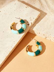 Shein - VCAY 1pair Fashionable Color Block Earrings Suitable For Daily Wear