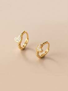 Shein - 1pair Elegant Heart-Shaped Diamond-Studded Sweetheart Earrings