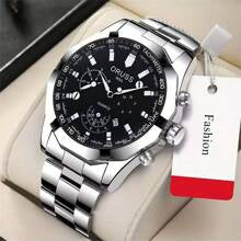 Shein - 1pc Fashionable Men's Stainless Steel Calendar Large Dial Waterproof