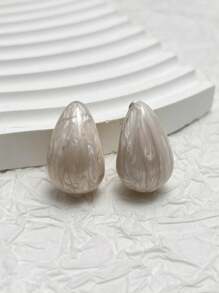 Shein - 1pair Fashion All-Match Teardrop Shaped Oil Drop Stud Earrings