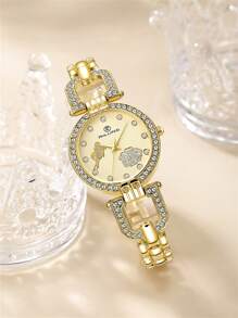 Shein - 1pc Women's Bracelet Watch, Vintage Simple Fashion Quartz Watch, Suitable For Daily Decoration