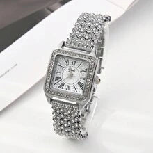 Shein - 1pc High-End Fashionable Roman Dial Rhinestone Bracelet Watch Silver