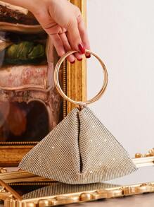 Shein - Golden Evening Bag With Shiny Rhinestone Decoration, Clutch Bag