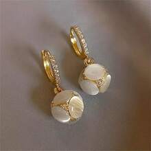 Shein - 1pair Radiant Moonstone Ball Dangle Earrings Sparkling Design