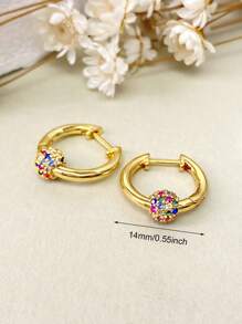 Shein - Fashion Copper Gold Plated Multicolour Cubic Zirconia Hoop Earrings For Women Bridal Wedding Jewelry