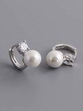 Shein - 1 Pair White 8mm Round Shell Pearl Earrings S925 Hook Silver