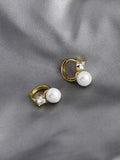 Shein - 1 Pair White 8mm Round Shell Pearl Earrings S925 Hook Golden