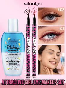 Shein  - Misslyn Attractive Girl Eye Makeup Set, 3Pcs, Liquid Eyeliner*2+Makeup Remover, Waterproof,