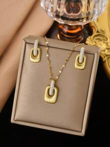 Shein - 3pcs/Set Gold Stainless Steel Jewelry Set