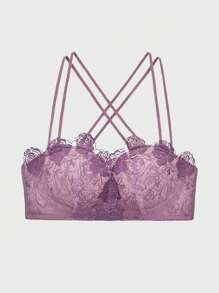 Shein - Women's Purple Lace Bra Set