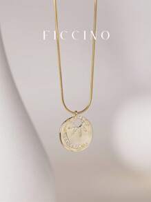 Shein -  FICCINO Vintage Coin Hollow Sun Moon Cubic Zirconia Plated Gold Titanium Steel Pendant Necklace