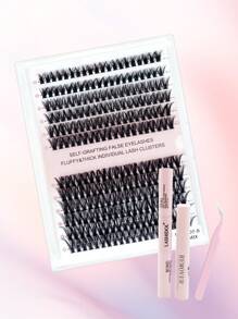 Shein - DIY Cluster Lashes Kit With Tweezer Glue Remover DIY Eyelash Extensions Kit D Curl Individual Lashes- 50D