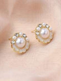 Shein - 1 Pair Of Round Sparkling Rhinestone Pearl Braided Korean Style Elegant And Exquisite Women's Earrings On Leather Cord