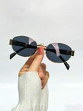 Shein - Vintage Oval Sunglasses For Women Men Small Metal Frame Sunglasses Ladies Sunglasses