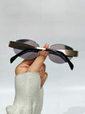 Shein - Vintage Oval Sunglasses For Women Men Small Metal Frame Sunglasses Ladies Sunglasses