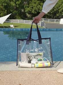 Shein - Transparent PVC Tote Bag, Summer Beach Bag, Clear Handbags For Travel & Shopping,