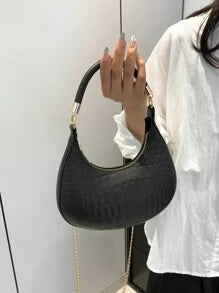 Shein - Fashionable Casual Crescent-Shaped Women's Handbag, Crocodile Pattern Pressed Texture