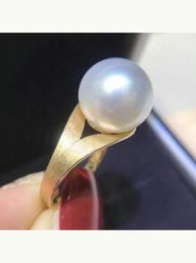 Shein - 1 Piece 10mm Round Pearl And S925 Elegant Ring