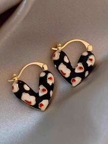 Shein - 1pair High-End Color Blocking Heart Shaped Earrings For Women, Suitable For Daily Wear And Festive Gifts