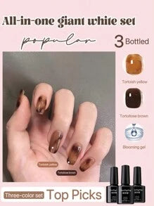 Shein - 3pcs/8ml Autumn Manicure Suit Yellow And Brown Gel Nail Polish Soak Off Glitter Gel Polish